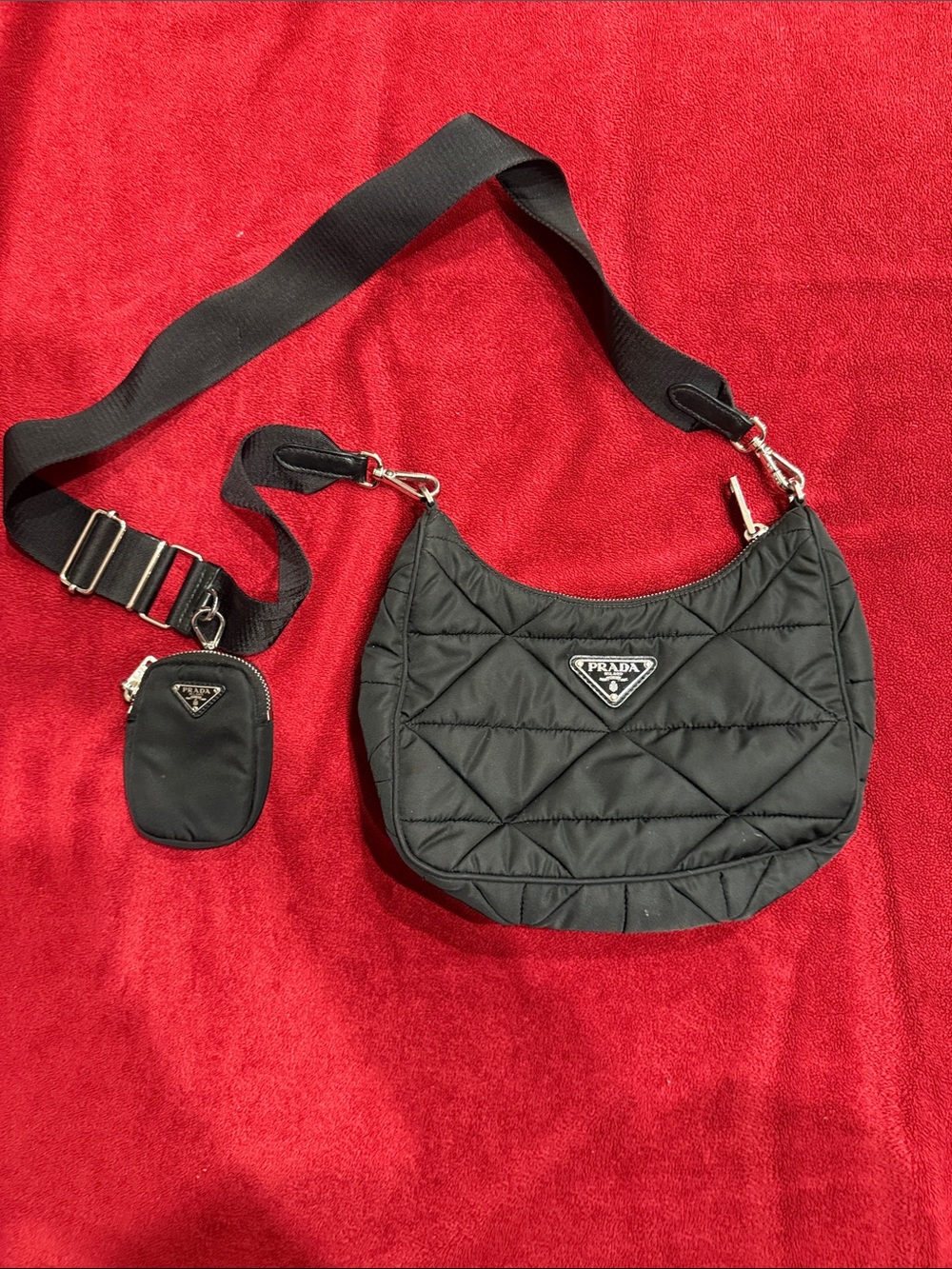 Prada Black Quilted Nylon Crossbody with Detachable Pouch